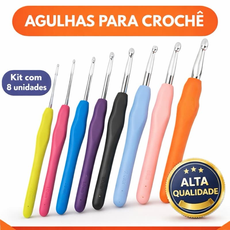 Kit Agulha Barbante Para Crochê Profissional c/8 Peças