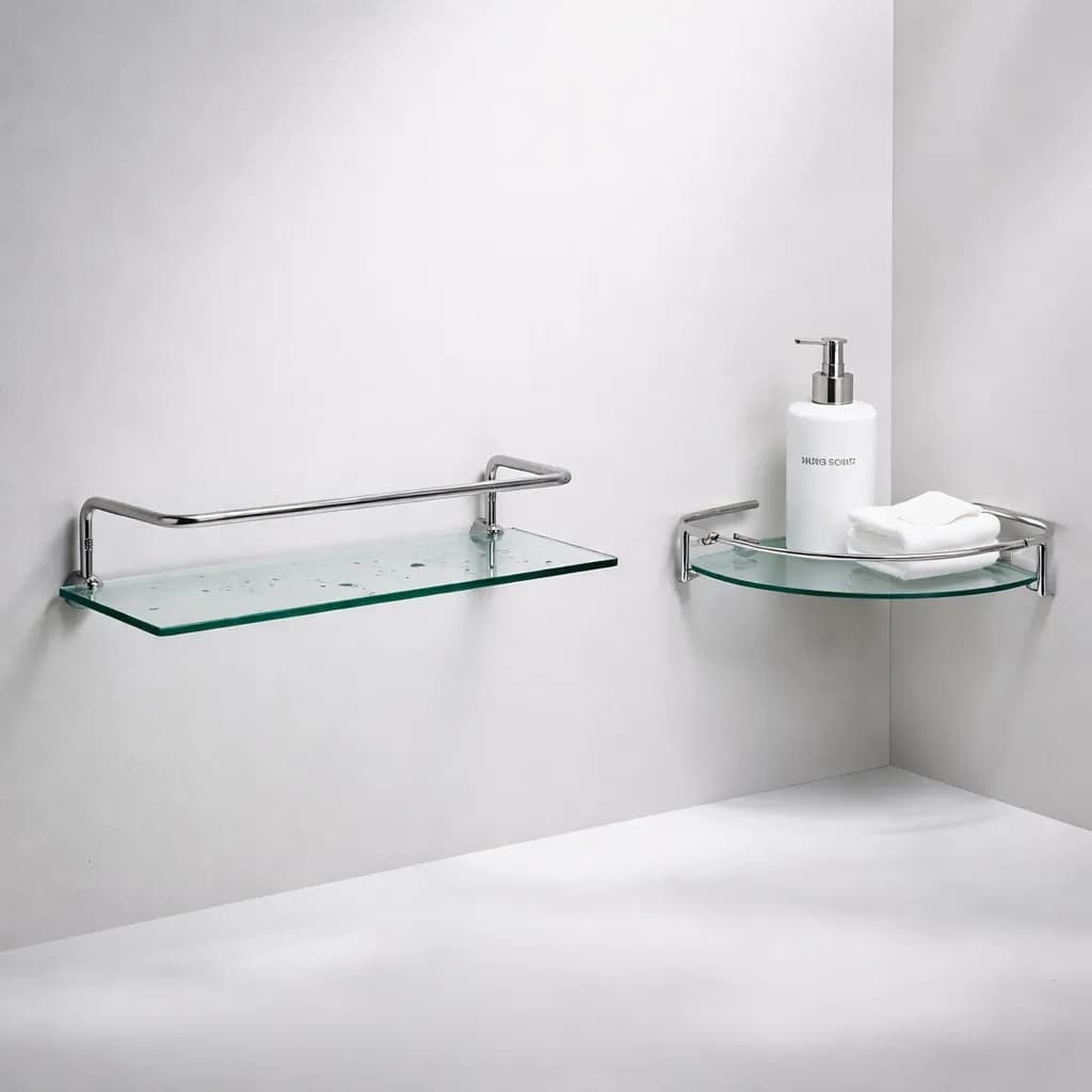Kit 1 Porta Shampoo Canto + 1 Porta Shampoo Reto de 30cm Para Banheiro  Vidro Incolor Acessórios para Lavabo