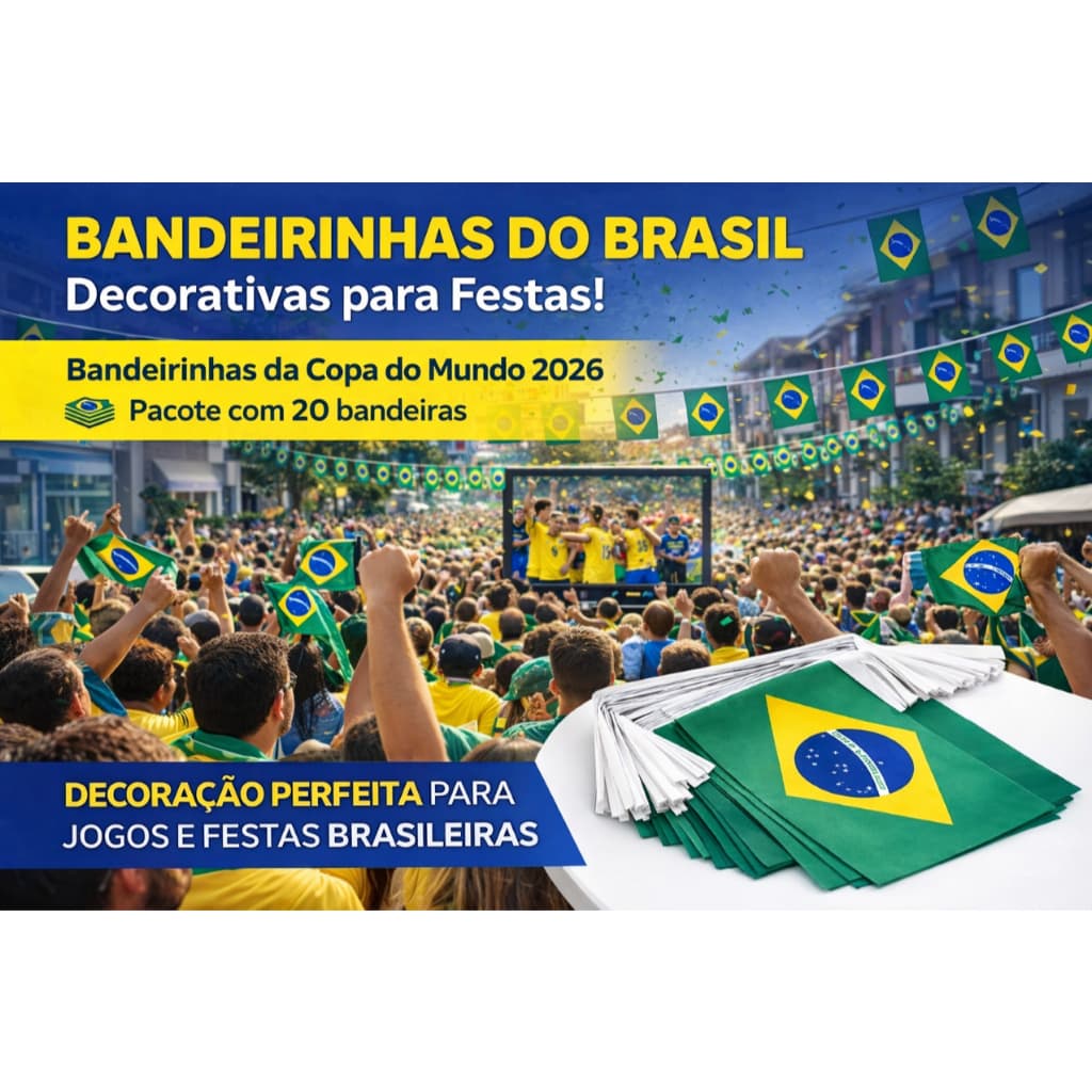 Varal de 20 Bandeirinhas Brasil 6 Metros – Copa do Mundo 2026 Agora o Hexa vem!
