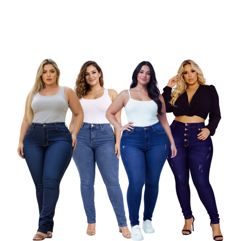Kit 4 Calças Jeans Feminina Plus Size Levanta Bumbum Premier Curve