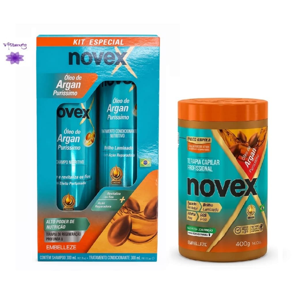 Kit Tratamento Capilar Novex Óleo de Argan Shampoo 300ml + Condicionador 300ml + Mascara 400g