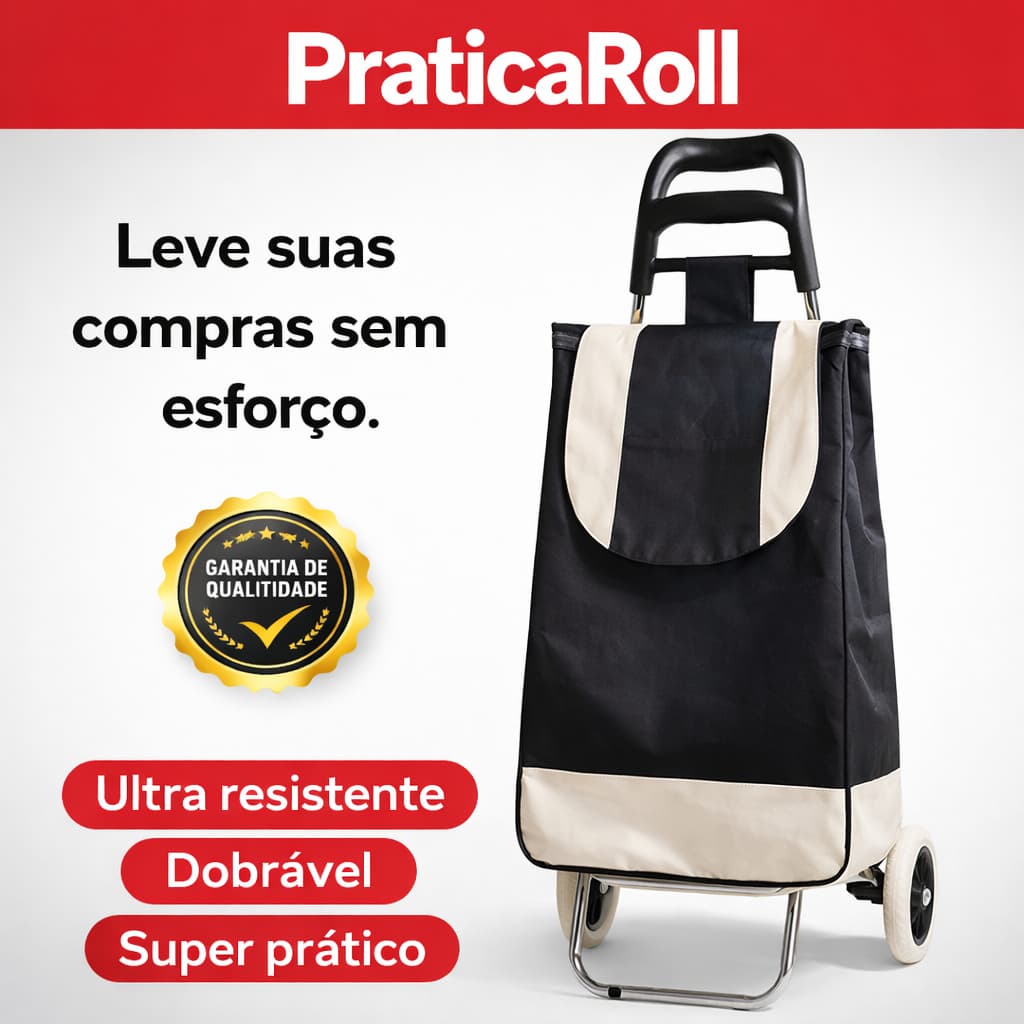 Carrinho de Feira Dobrável com Rodinhas Bolsa Grande Resistente Portátil PraticaRoll