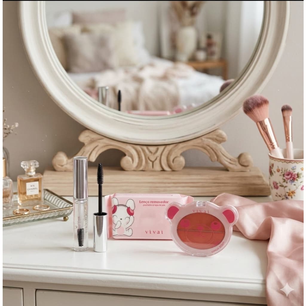 Kit Gel para Sobrancelhas Ruby Rose Linha Blow + Blush duas cores Vivai + Lenço Removedor Vivai
