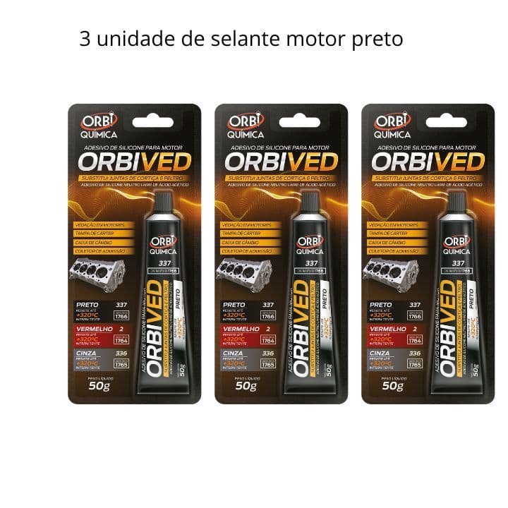 3 Cola Silicone Junta Alta Temperatura Orbived 50g preta Orbi Química Resistência Térmica até 320°C