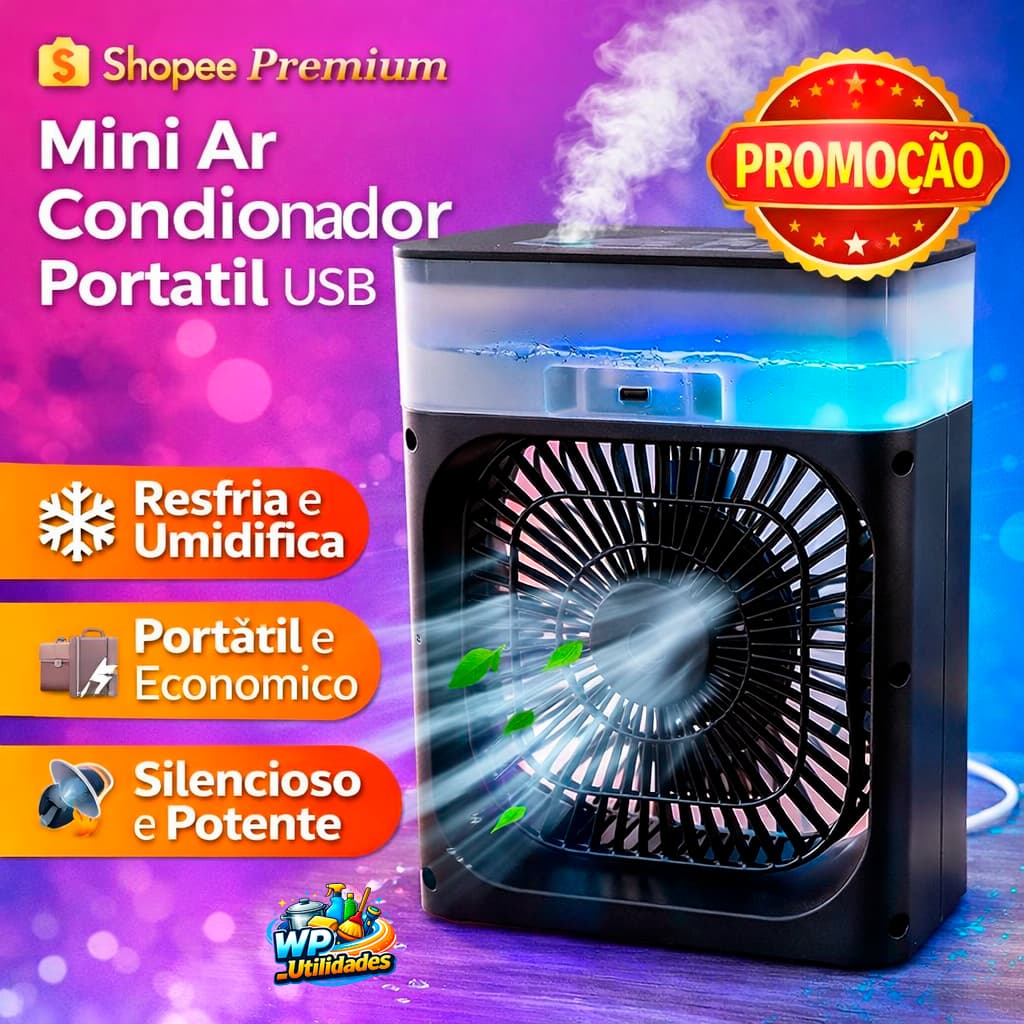 Mini Ar Condicionado Portátil USB Climatizador Ventilador Umidificador Mesa Silencioso