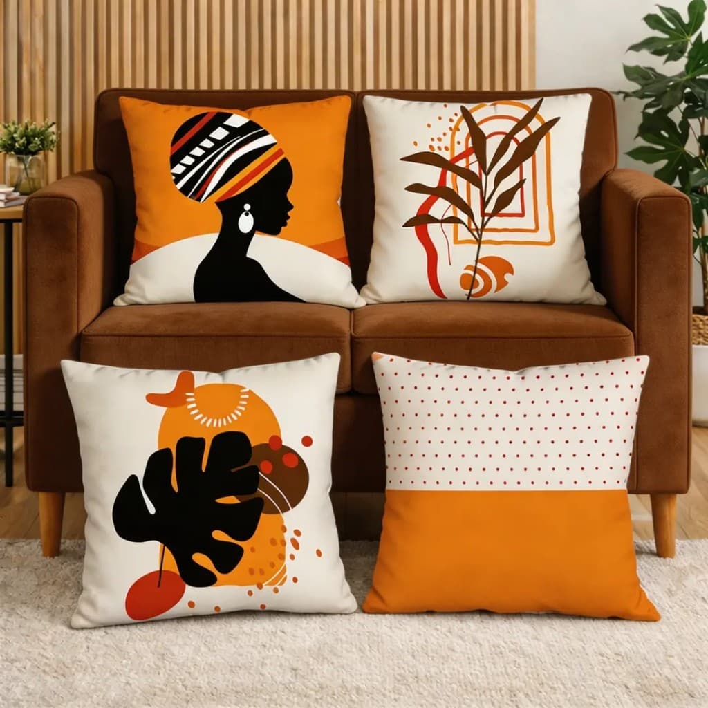 Kit com 4 Capas para Almofada Decorativas 45x45 Africanas