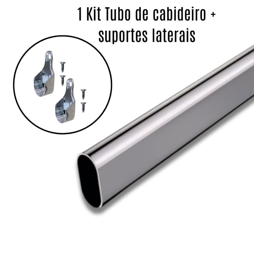 1 Kit Tubo de Cabideiro Oval + suportes Arara para guarda-roupas e closets