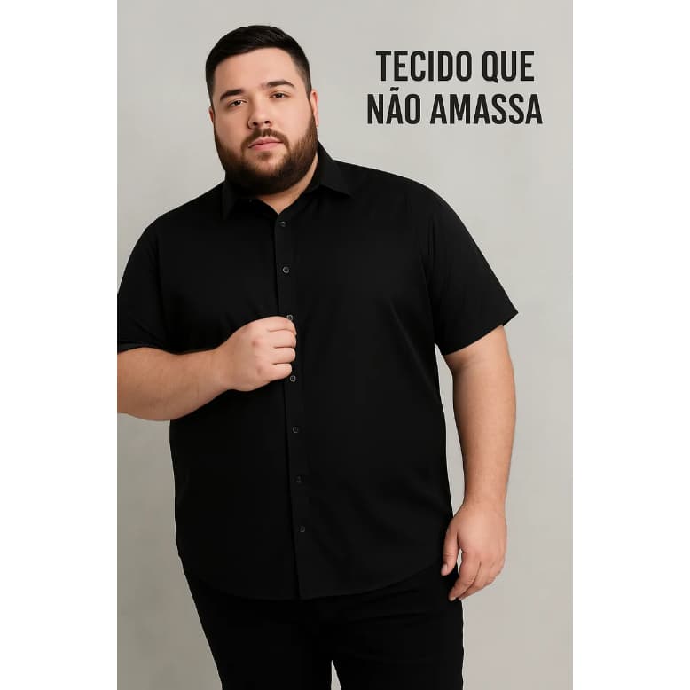 Camisa Social Masculina Plus Size Manga Curta do G1 ao G12 Tecido Não Amassa