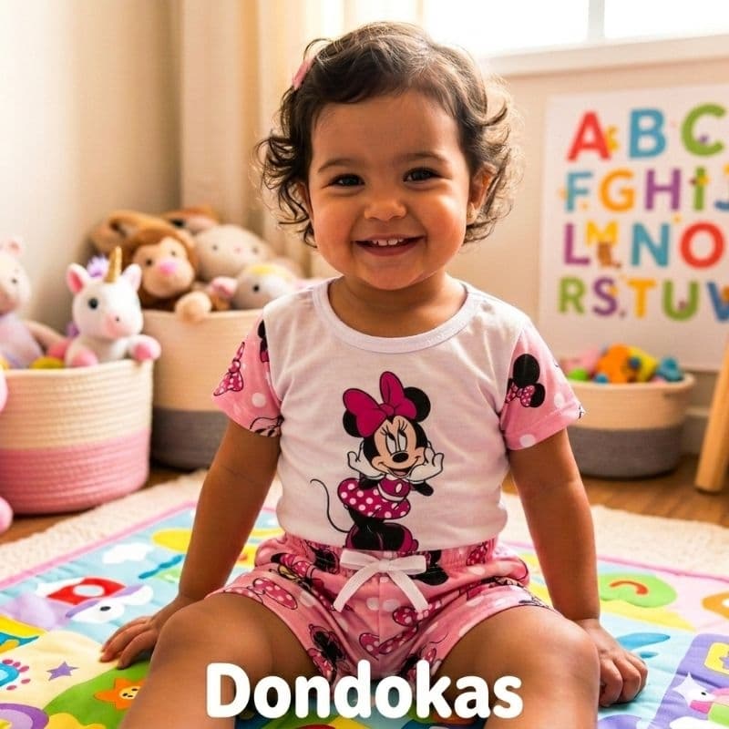 Conjunto Infantil Short Tactel Temático e Blusa malha Roupa de Bebe Menina Personagens Roupa Infantil