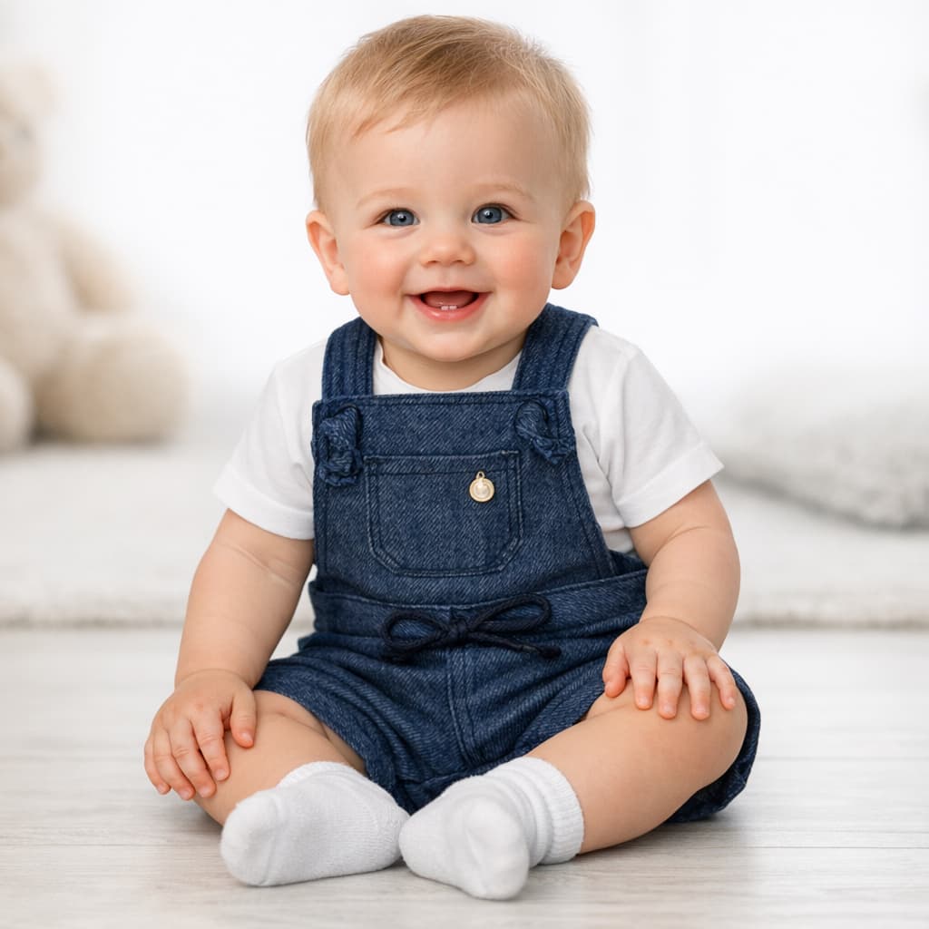 Jardineira Infantil Malha Azul P ao G