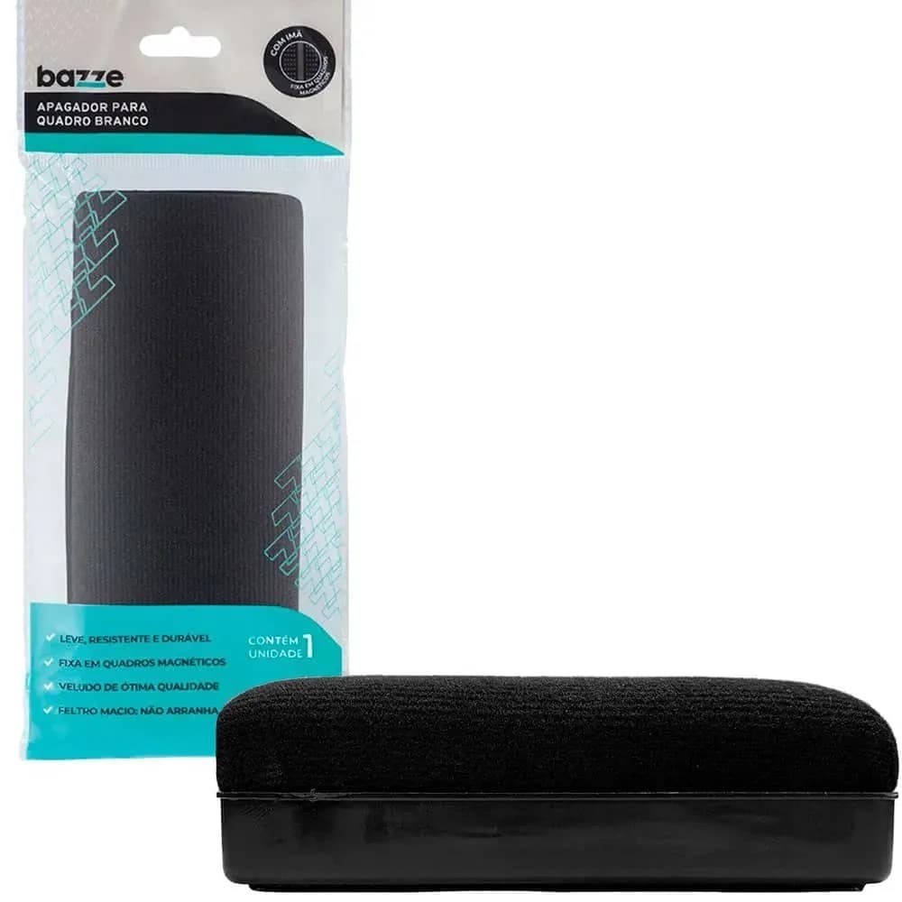 Bazze Apagador para Quadro Branco com Imã plástico preto 14,2cm 1 unidade