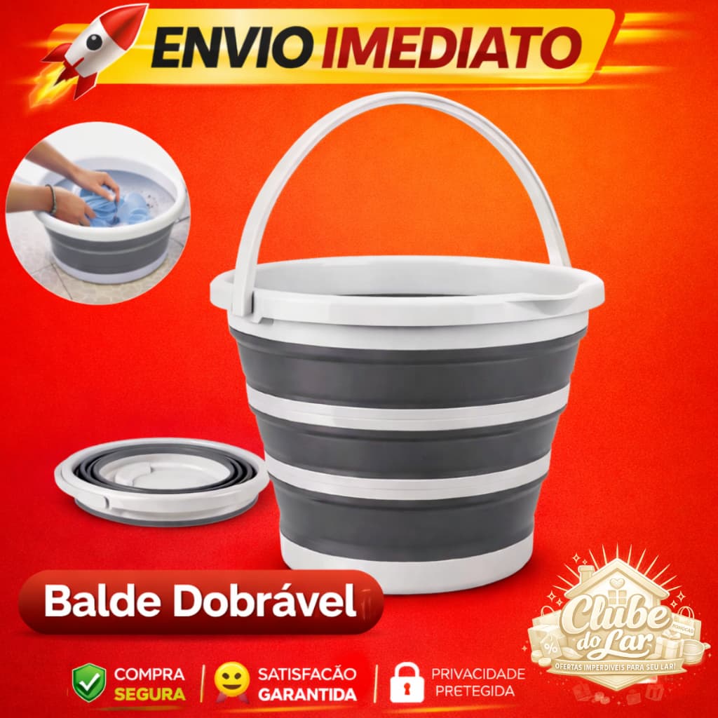 Balde Retrátil Silicone Dobrável Com Alça 10 Litros Multiuso Flexível Para Apartamento Casa