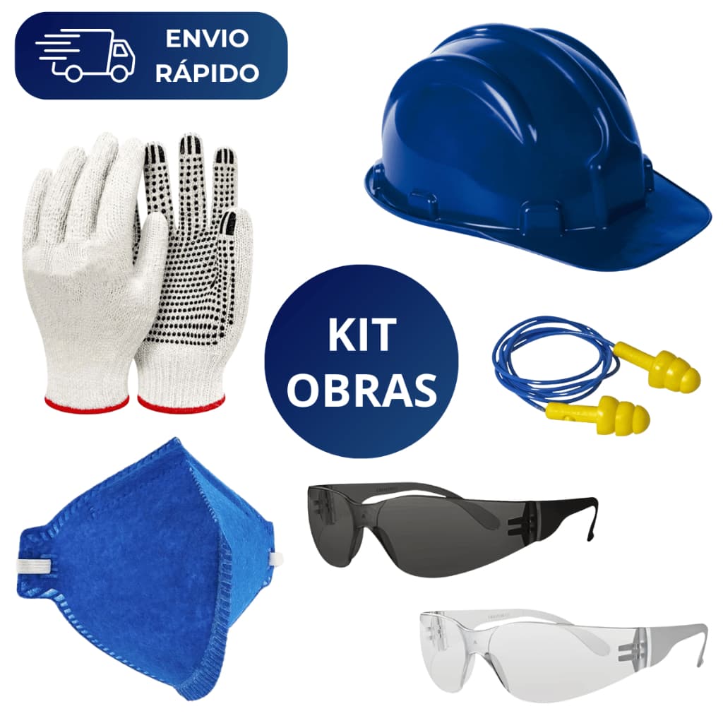 Kit Obras Segurança Óculos Capacete Protetor Auricular Plug Luva Pigmentada Máscara Construção Civil