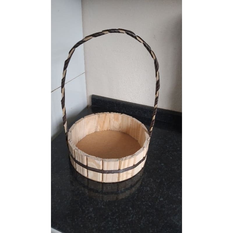 kit com 10 Cestas Fraldeira Pinus 20 cm alça Bambu.