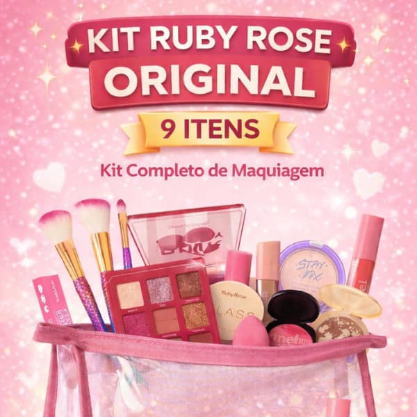 Kit 9 produtos de maquiagem completo Ruby Rose + necessaire paleta gloss blush