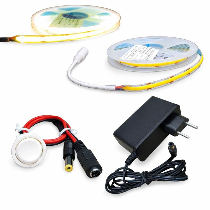 Fita LED COB 5m Completa Para Móveis | Kit com Fonte 12V + Interruptor bolinha