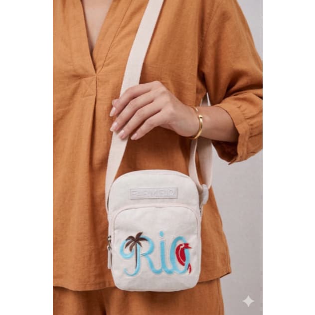 Bolsa Unissex Mini Bag Colorida Alça Transversal Regulável Rio Coqueiro Bordada Verão