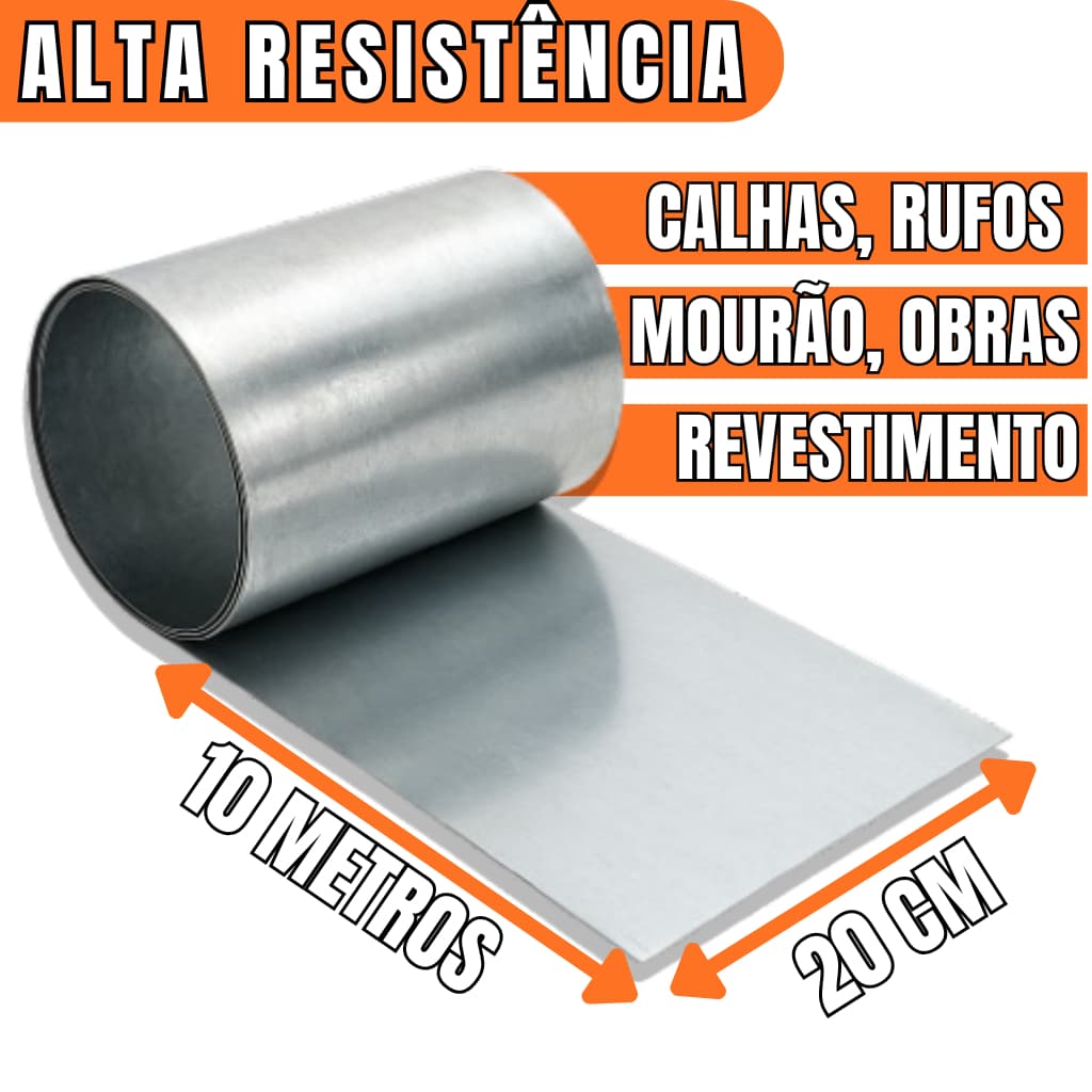 Bobina Chapa 20 Cm X 10 M Rolo Galvanizada Calha Rufo