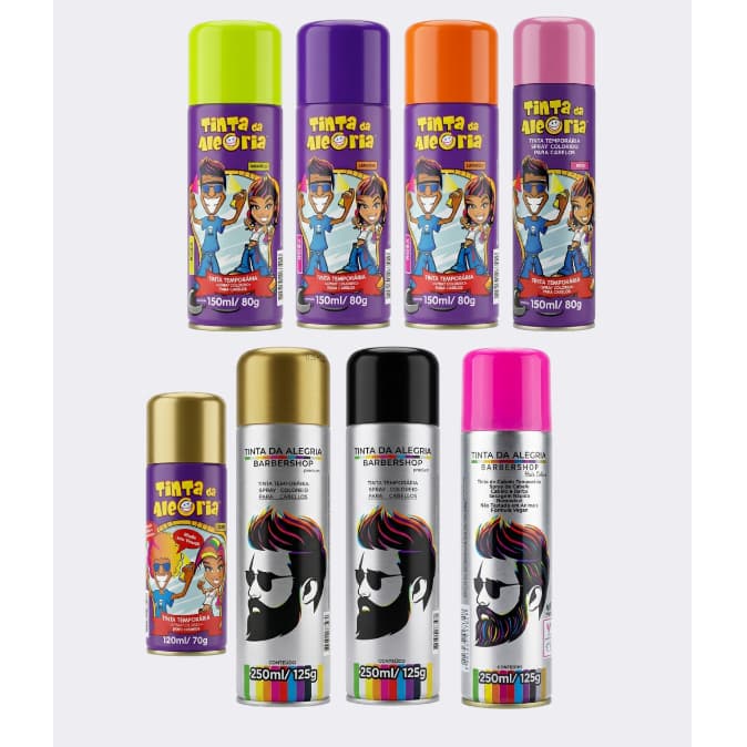 Spray Colorido Para Cabelo E Barba Tinta Da Alegria Várias Cores
