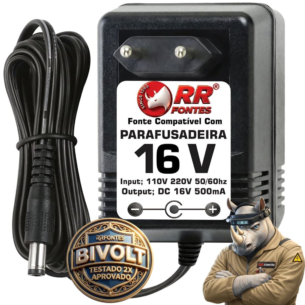 Carregador Fonte DC 16v Para Parafusadeira de Bateria 16v E 16,8v