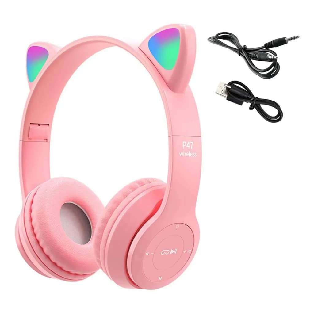 Fone De Ouvido Bluetooth Led Orelha Gato Infantil Headphone