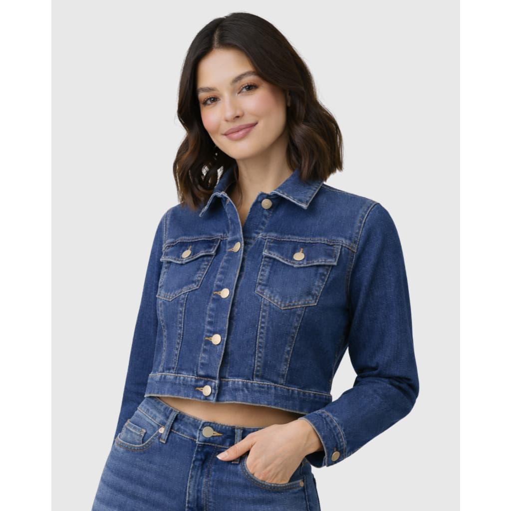 Jaqueta Jeans Cropped Feminina Azul Oppnus – Casual, Moderna e Confortável
