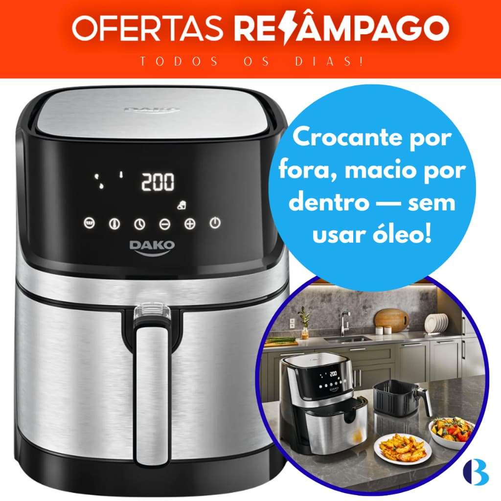 Air Fryer Dako Fritadeira Sem Óleo Digital 5L Painel Touch 127V – Refeições Crocantes e Saudáveis!