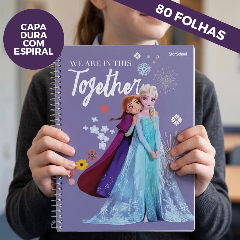 Caderno Espiral Universitário 80 Folhas Frozen 1 Matéria Jandaia Capa Dura Escolar Menina Disney Top