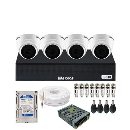 Kit 4 Câmeras Intelbras 1120 Dome Dvr 4 Canais Completo
