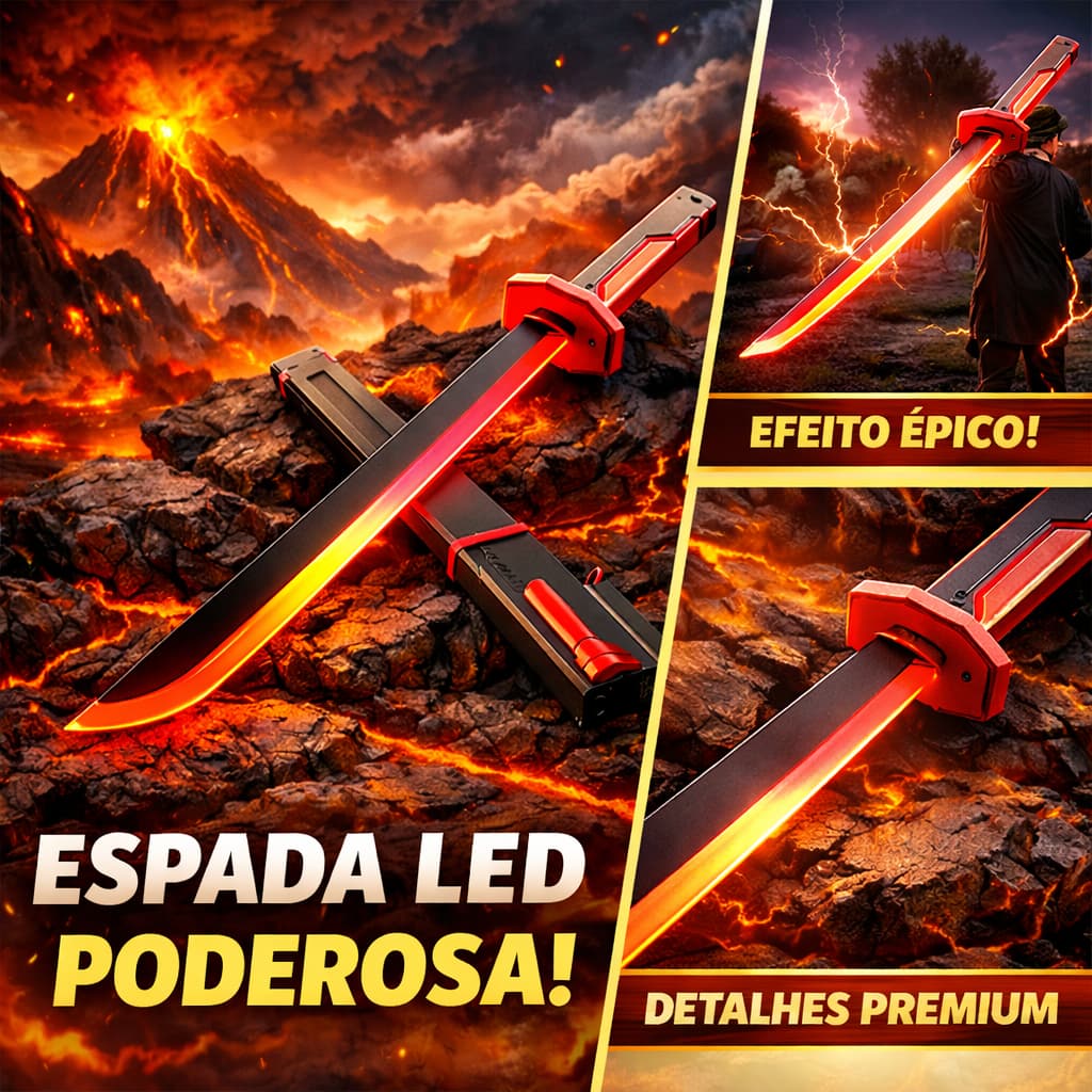 Katana Samurai 80cm LED RGB com Fumaça e Faísca Espada Sabre de Luz Iluminado