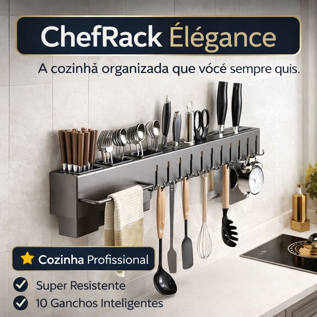 Organizador Suporte Utensílios Cozinha Parede 10 Ganchos Organizador de Cozinha Aço  Inox Multiuso