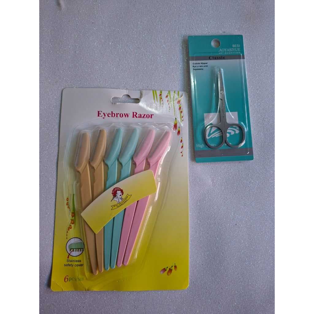kit com 6 Lamina Sobrancelha  + 1 Tesoura