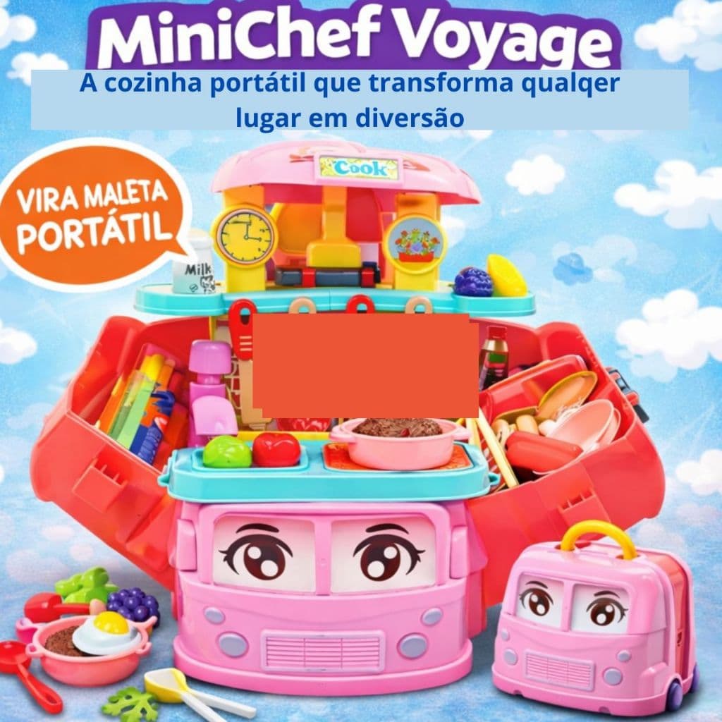 Cozinha Infantil Portátil 31 Peças Vira Maleta Ônibus Food Truck Brinquedo Cozinha Completa Criança