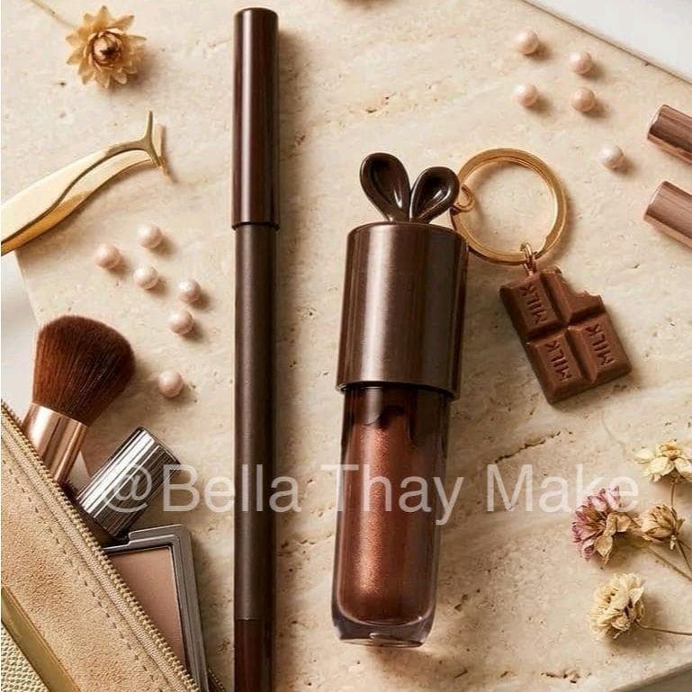 Kit Lip Comb Gloss Chocolate + Lápis Labial Marrom Hidratação Brilho Intenso Chocolate