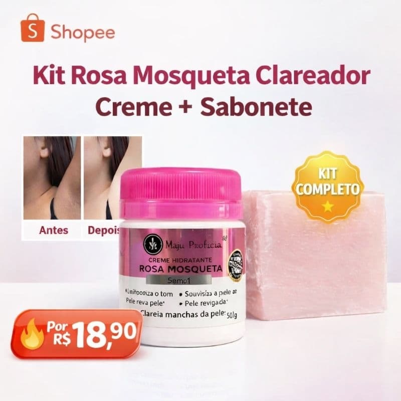 Kit Rosa Mosqueta Clareador Creme + Sabonete – Ajuda Clarear Manchas, Axilas, Virilha e Rosto Limpeza Hidratação da Pele