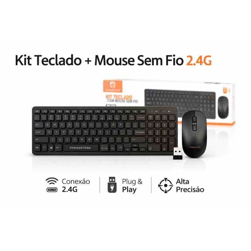 Kit Teclado + Mouse Sem Fio H’Maston KB520 Wireless 2.4G USB Slim Silencioso Para PC Notebook Computador Plug