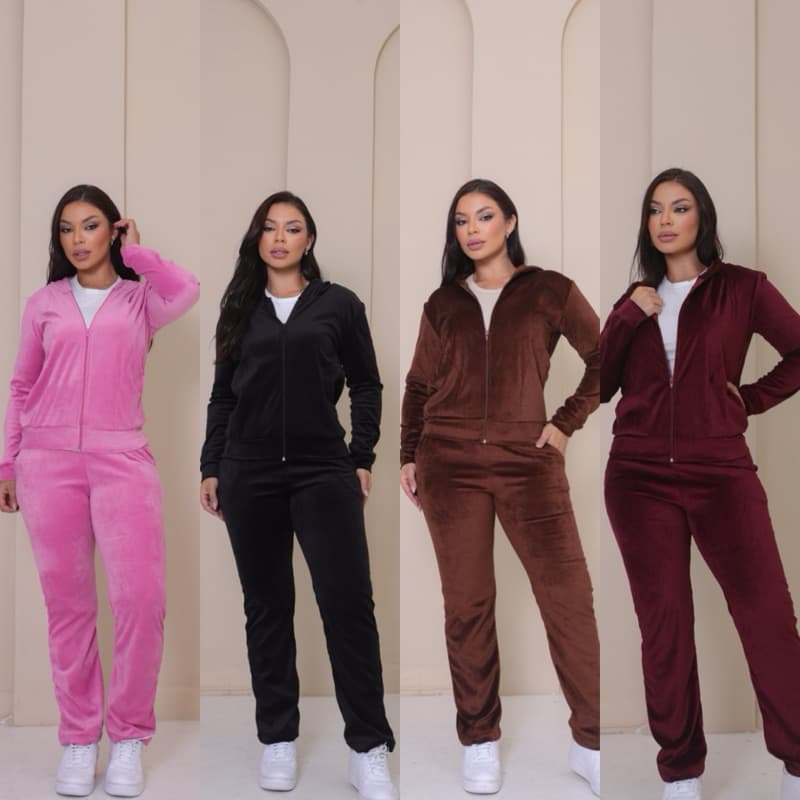 Conjunto Feminino de Frio Plush Calça e Blusa com Capuz