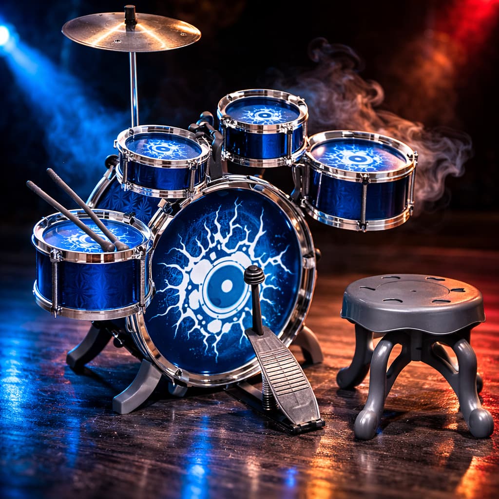 Bateria Infantil Rock Completa Com Banquinho E Baquetas Prato Tambor Meninos e Meninas