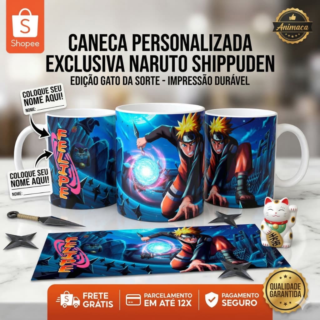 Caneca Naruto Personalizada Nome Geek Nerd Anime Série Personalizado Ninja Desenho