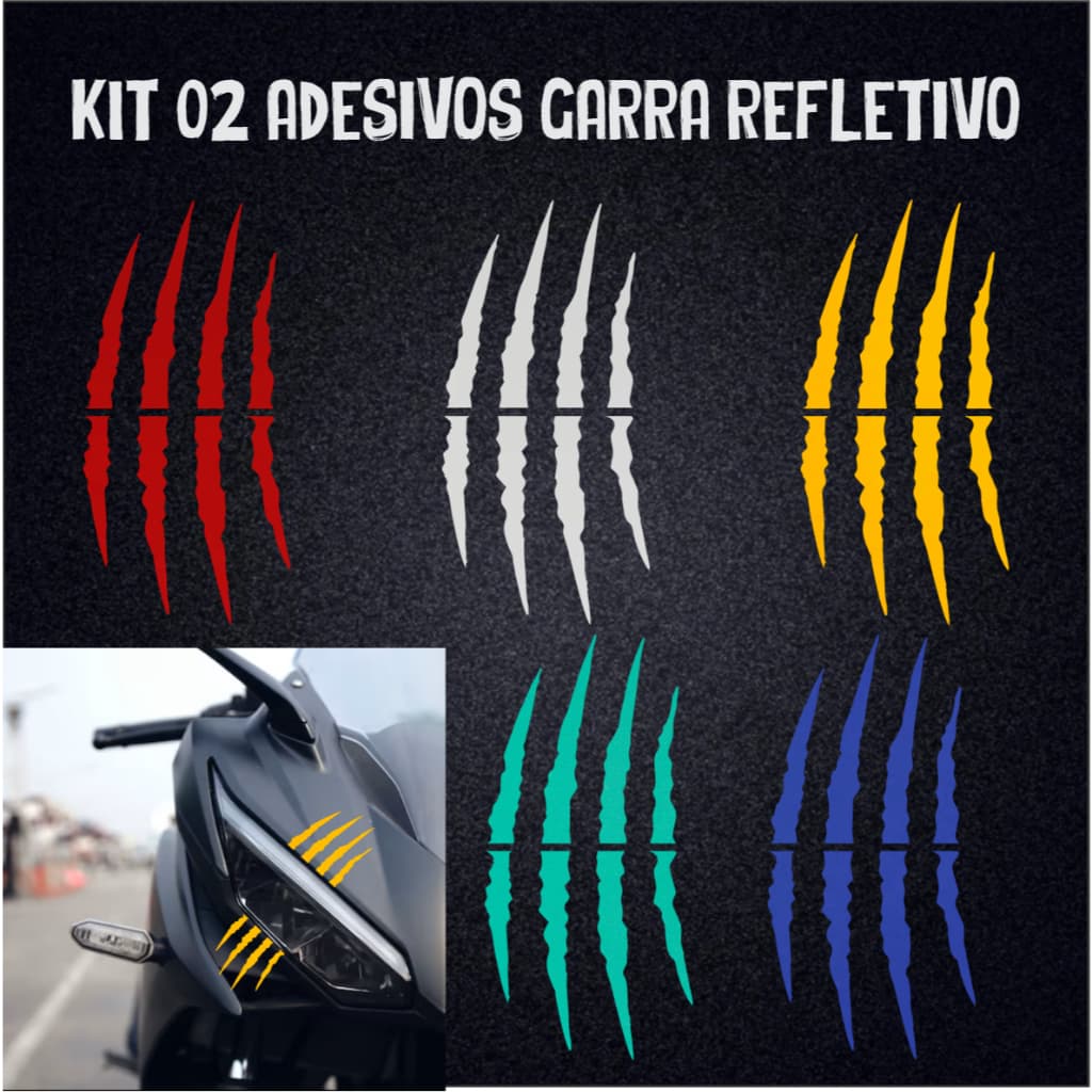 Kit 2 Adesivos Garra Refletivo para Moto / Carro / Capacete - Alta Reflexão