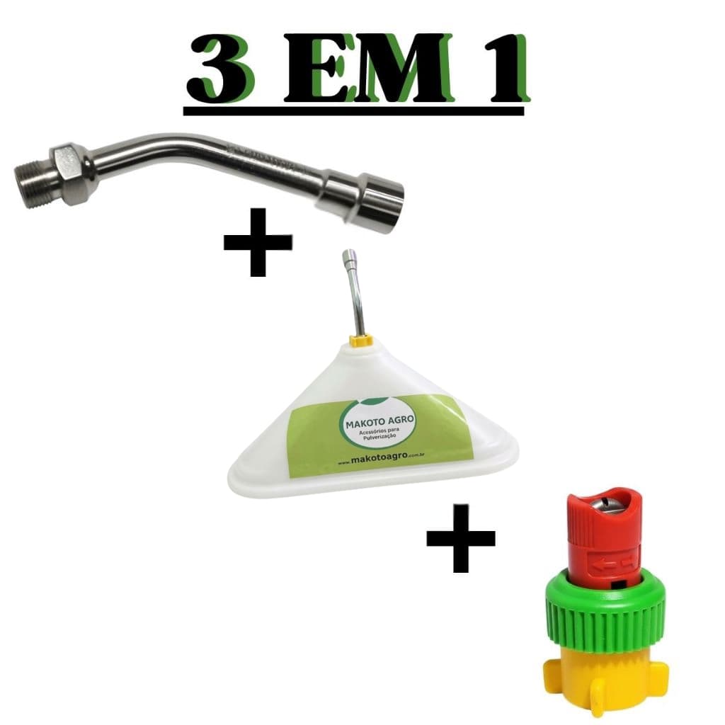 Kit Completo 3 Em 1 Para Pulverização Chapéu De Napoleão Bico Espuma E Curva 45° Makoto Agro
