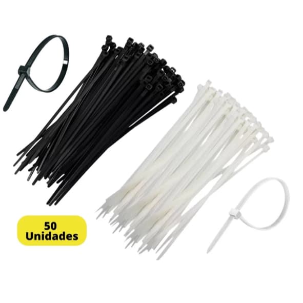 50 Abraçadeiras Nylon Cinta Plástica Enforca Gato Branca/Preta Vários Tamanhos