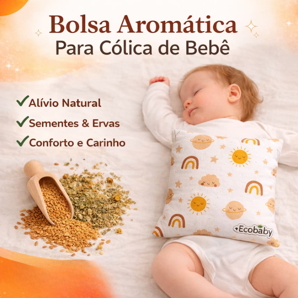 Almofada Bolsa Térmica de Sementes e Ervas para Cólica de Bebê