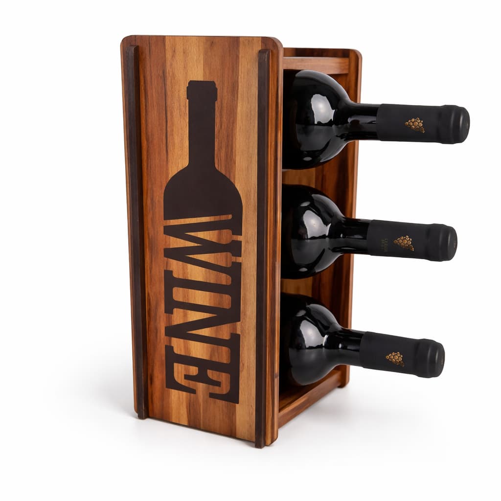 Suporte Organizador Adega Porta 3 Vinhos em MDF Amadeirado Decorativo