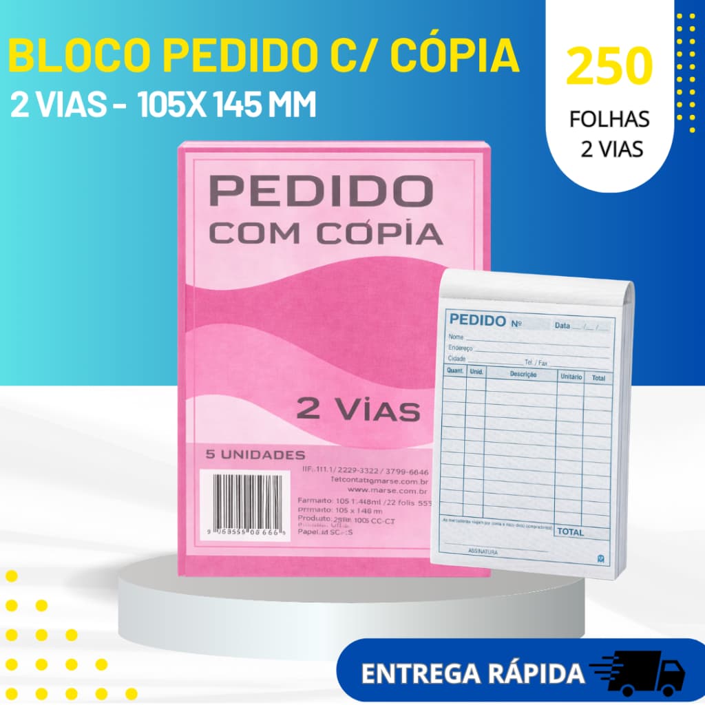 5 Talão Pedido Para Confecção  Roupas  Com Cópia 2 VIAS 250 Flhs -105mm x 145mm