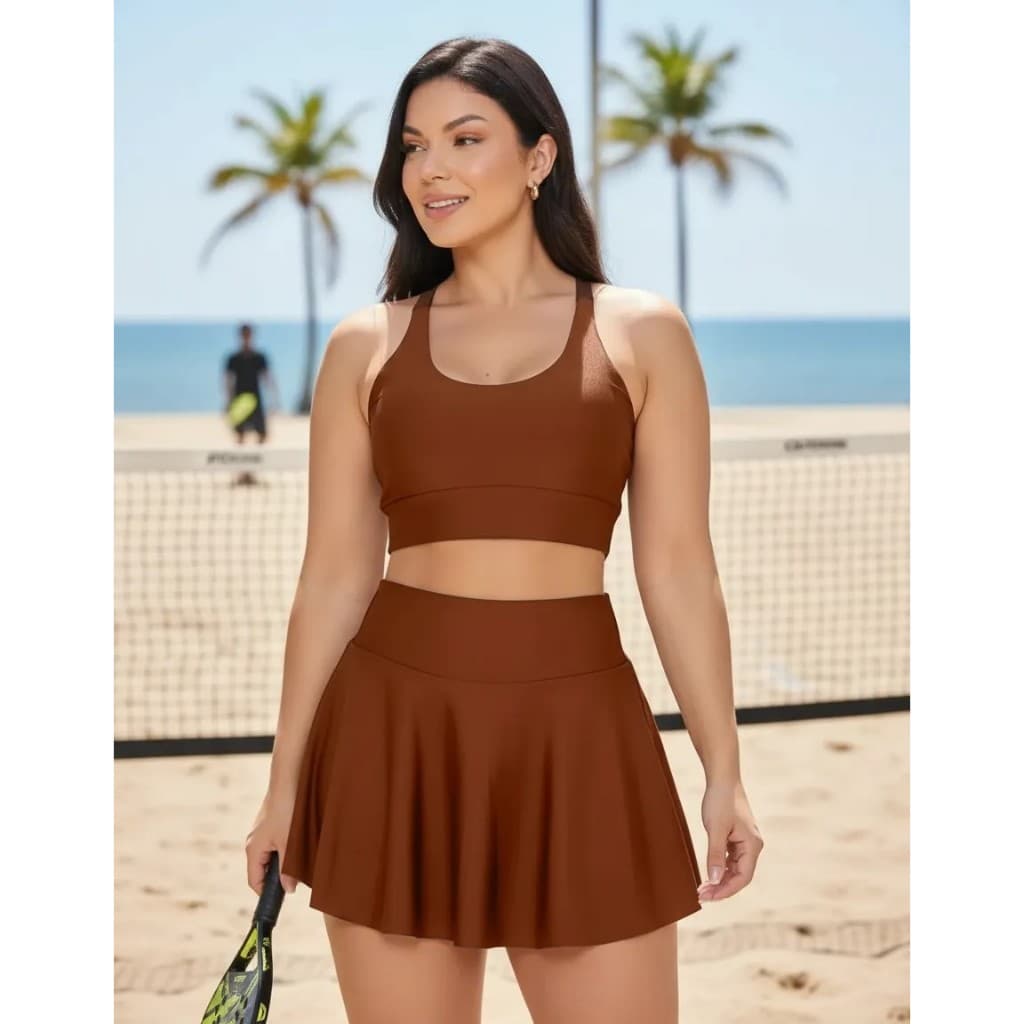 Short Saia Conjunto Academia Fitness e Top Firme Beach Tennis