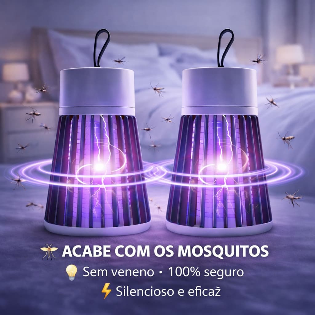 Kit 2 Luminária Mosquiteiro Recarregável Led Sem Radiação Armadilha De Insetos Repelente Eletrônico UV