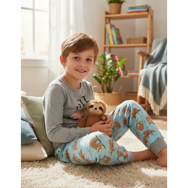 Pijama Infantil Masculino Inverno Preguiça - Hey Kids Mescla