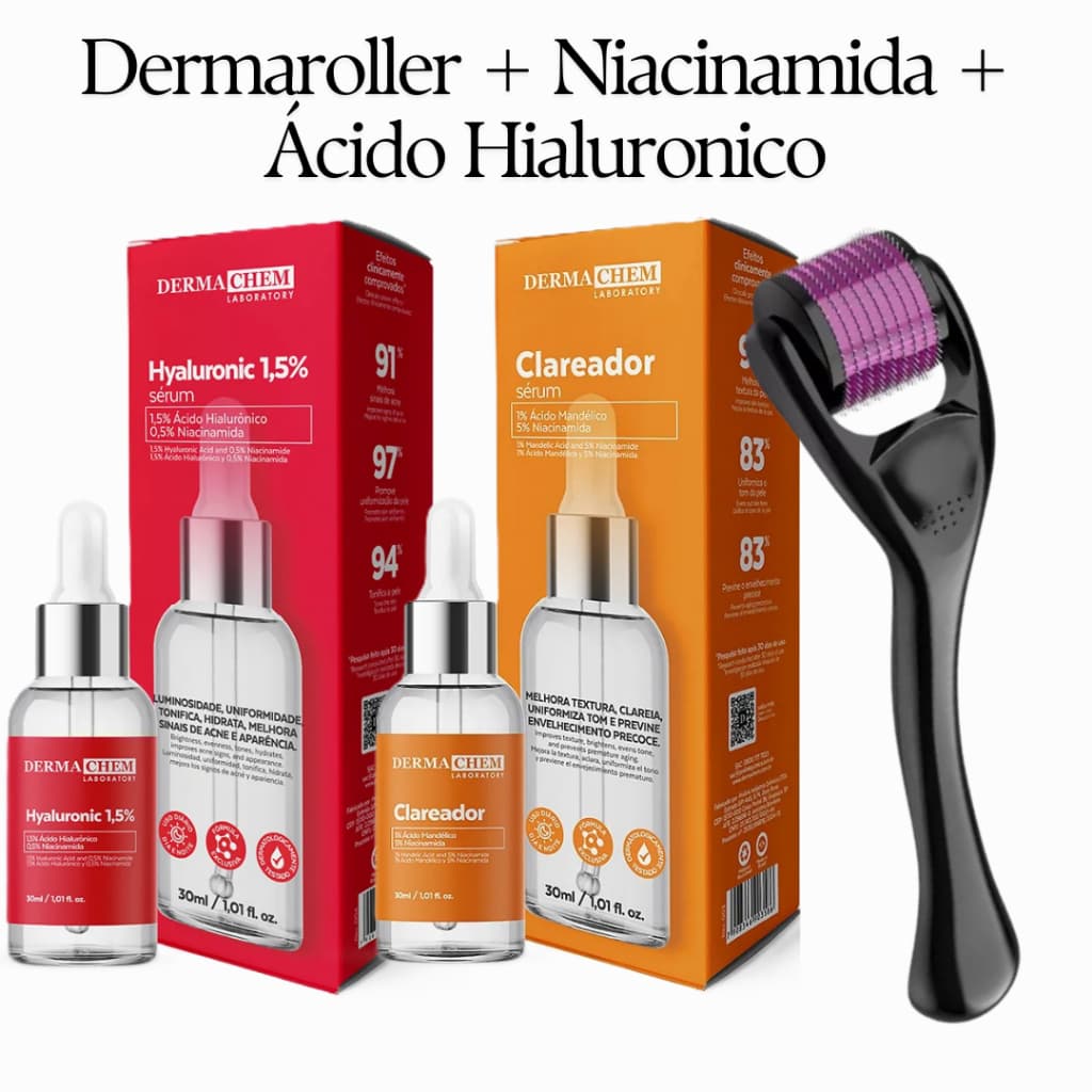 Dermaroller Microagulhamento + Niacinamida  Ácido Hialurônico Facial Rejuvenescimento Facial Clarea Macnchas Reduz Rugas
