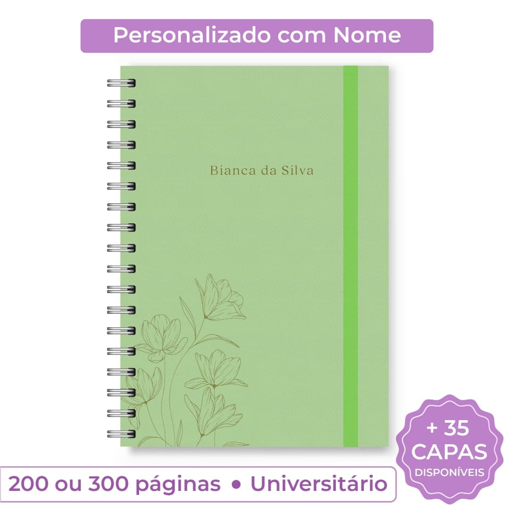 Caderno Universitário Personalizado com Nome | Capa Dura 200 ou 300 Páginas | Caderno Grande 20x28